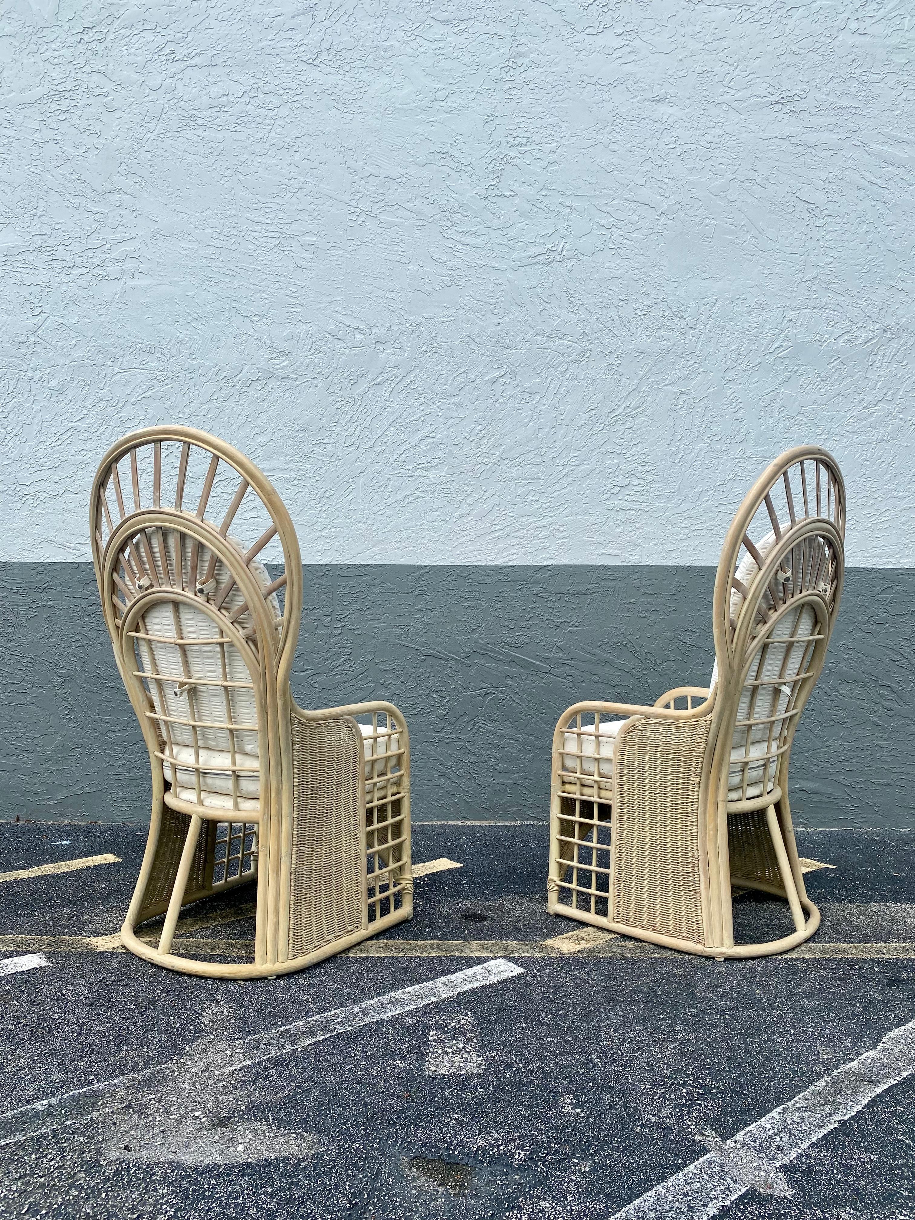 1970s Rattan Sculptural Peacock Chairs, Set of 2 In Good Condition For Sale In Fort Lauderdale, FL