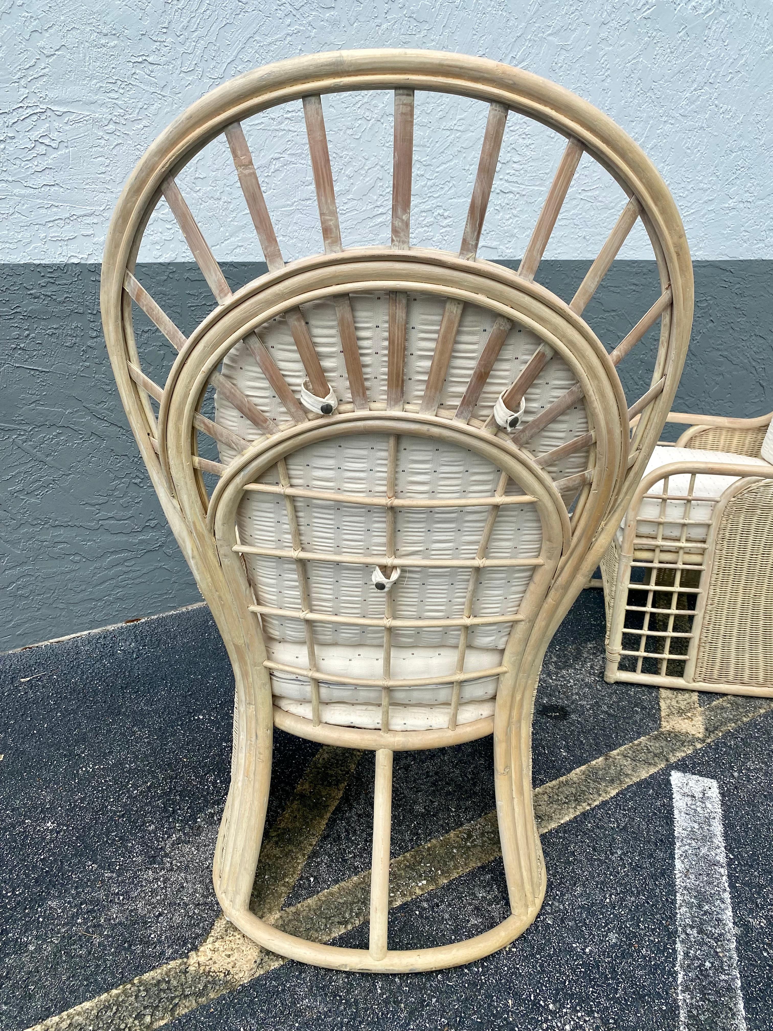 Late 20th Century 1970s Rattan Sculptural Peacock Chairs, Set of 2 For Sale