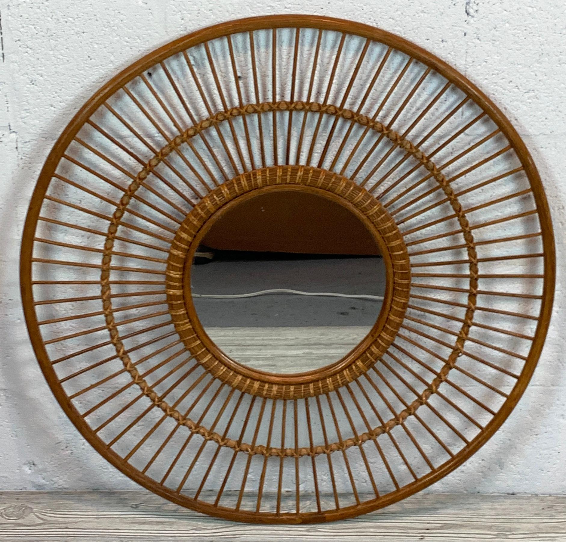 20th Century 1970s Rattan Sunburst Mirror