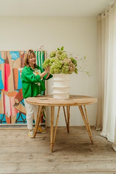 1970's rattan table inlaid with vallauris tiles from Audoux Minet