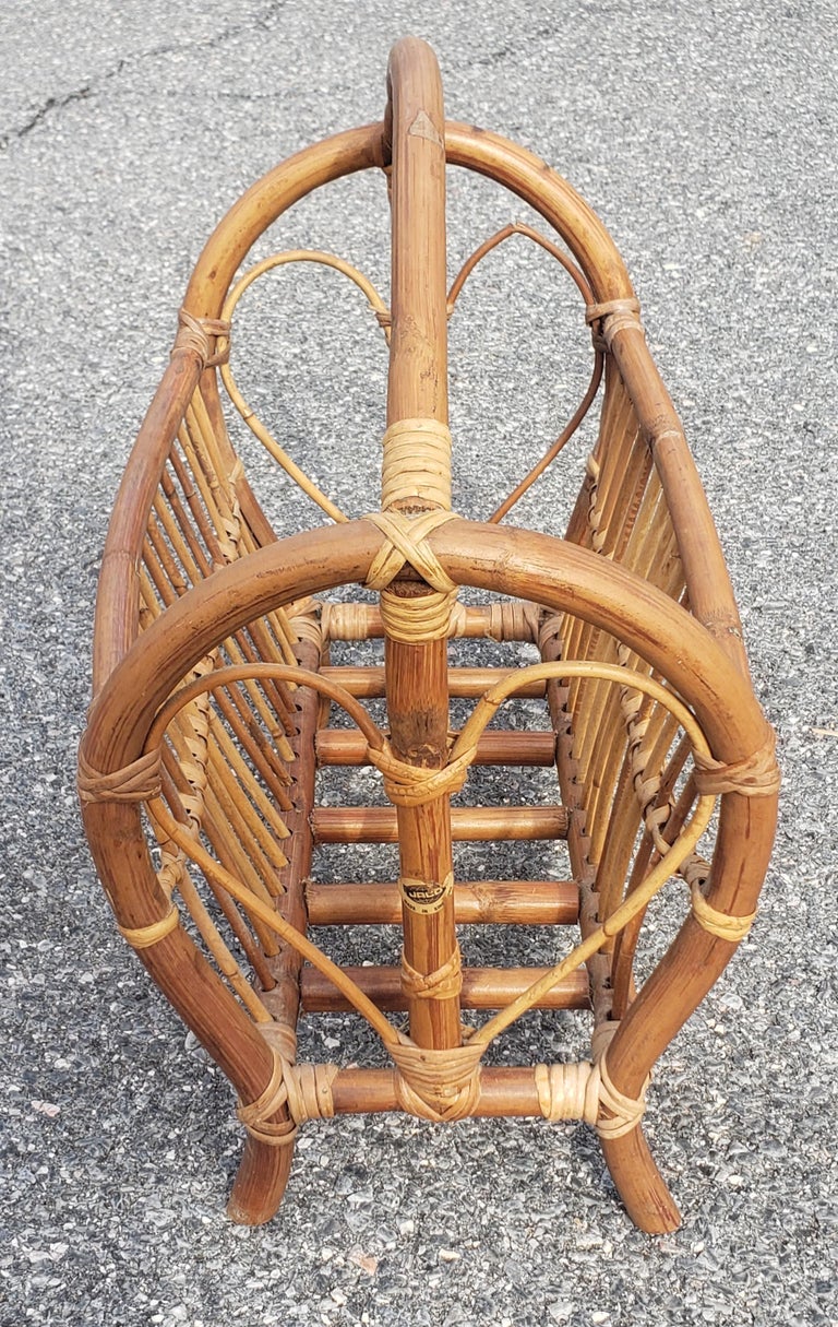1970s Rattan Wicker Magazine Rack For Sale at 1stDibs
