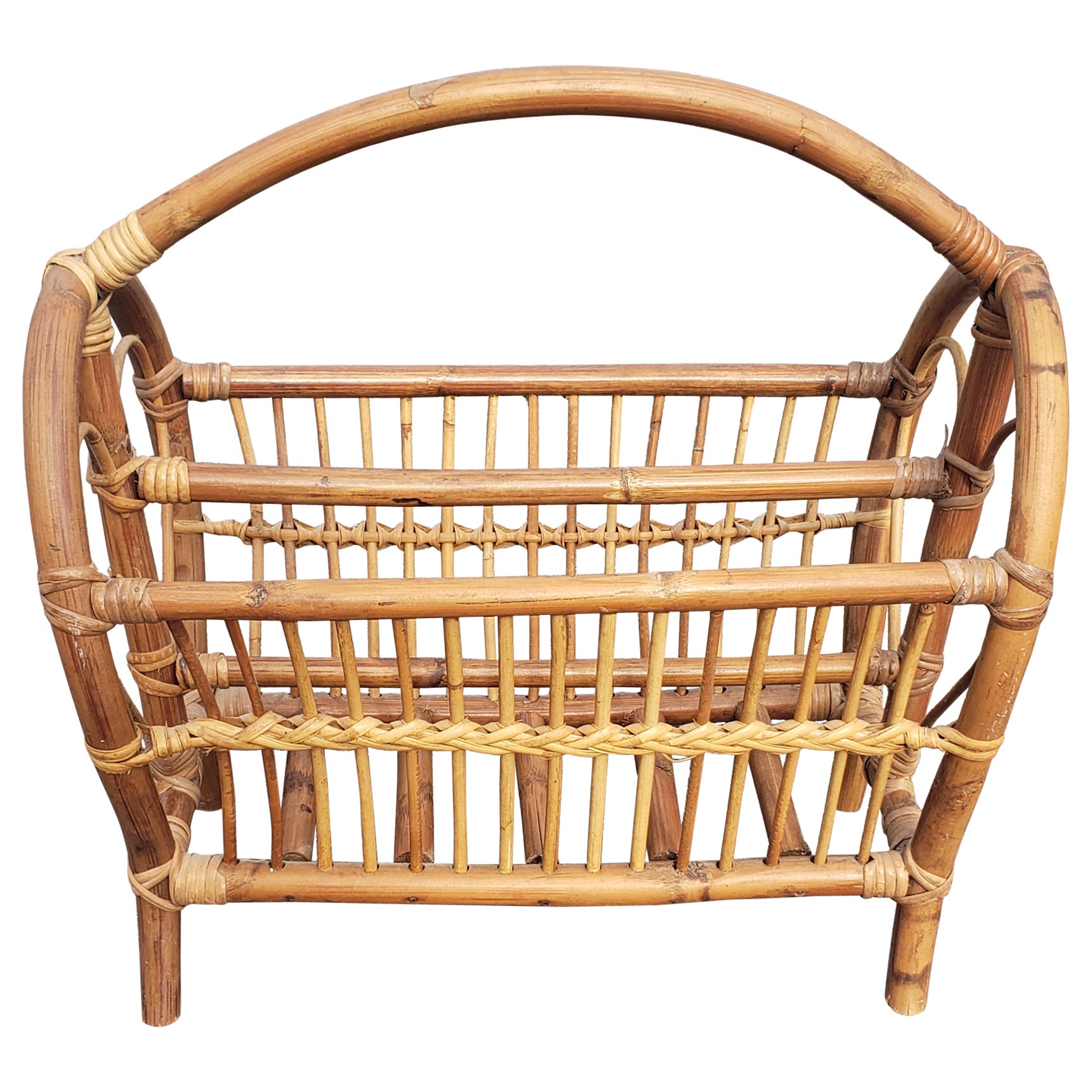 1970s Rattan Wicker Magazine Rack