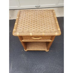 1970s Rattan Wicker Nightstand with Drawer