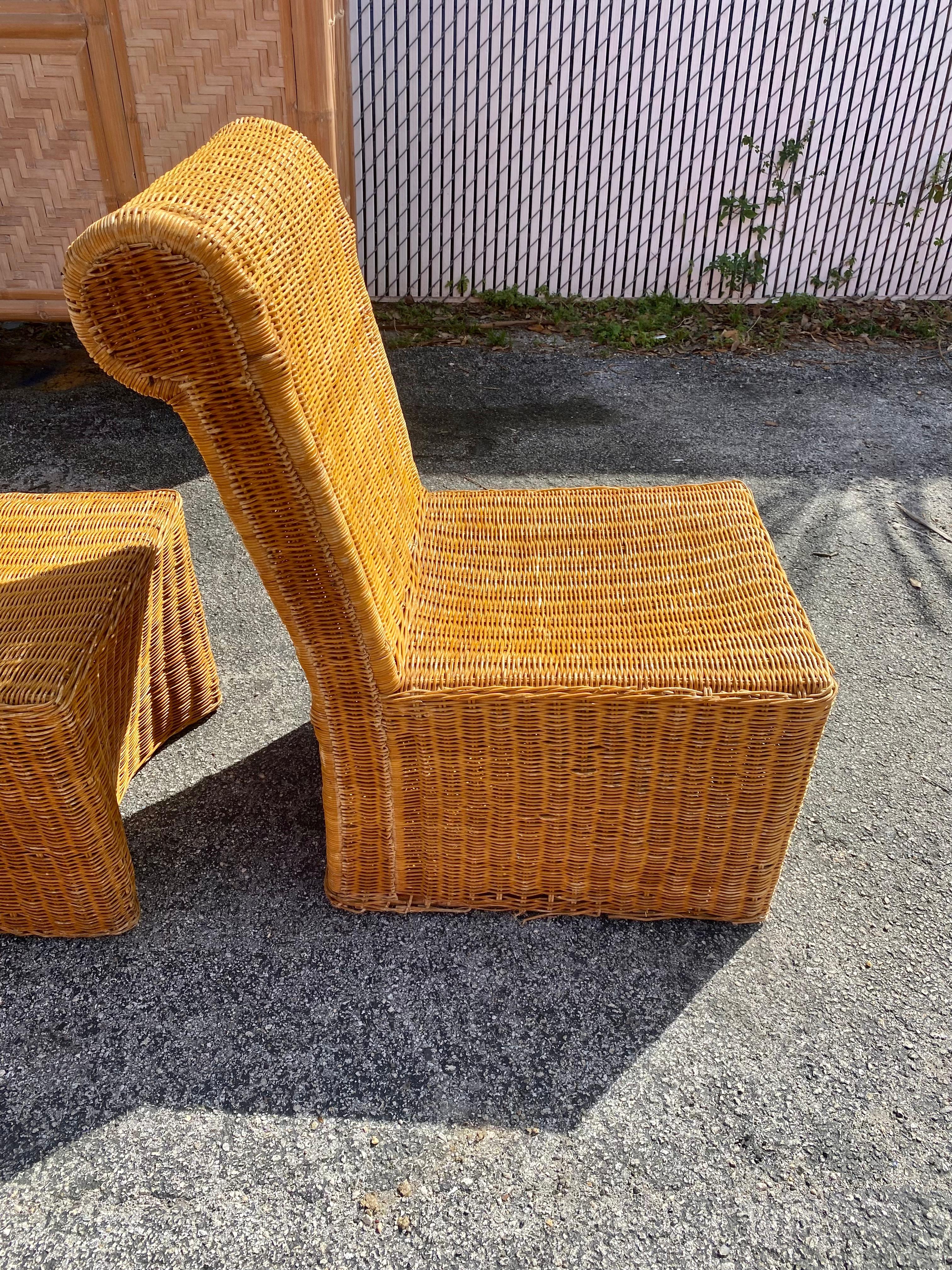 1970s Rattan Wicker Sculptural Rolled Back Dining Side Chairs, Set of 4 For Sale 6