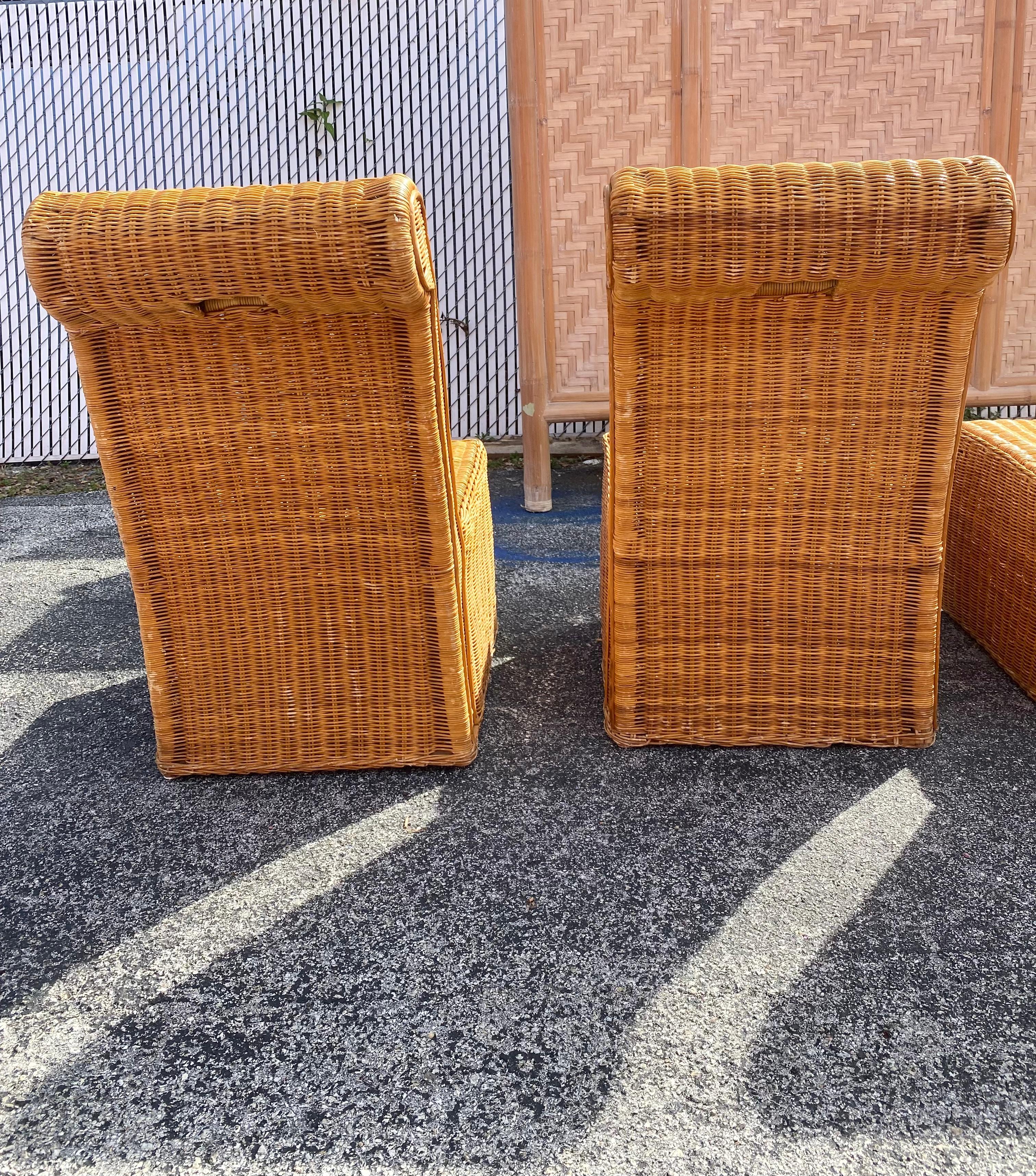 1970s Rattan Wicker Sculptural Rolled Back Dining Side Chairs, Set of 4 For Sale 9