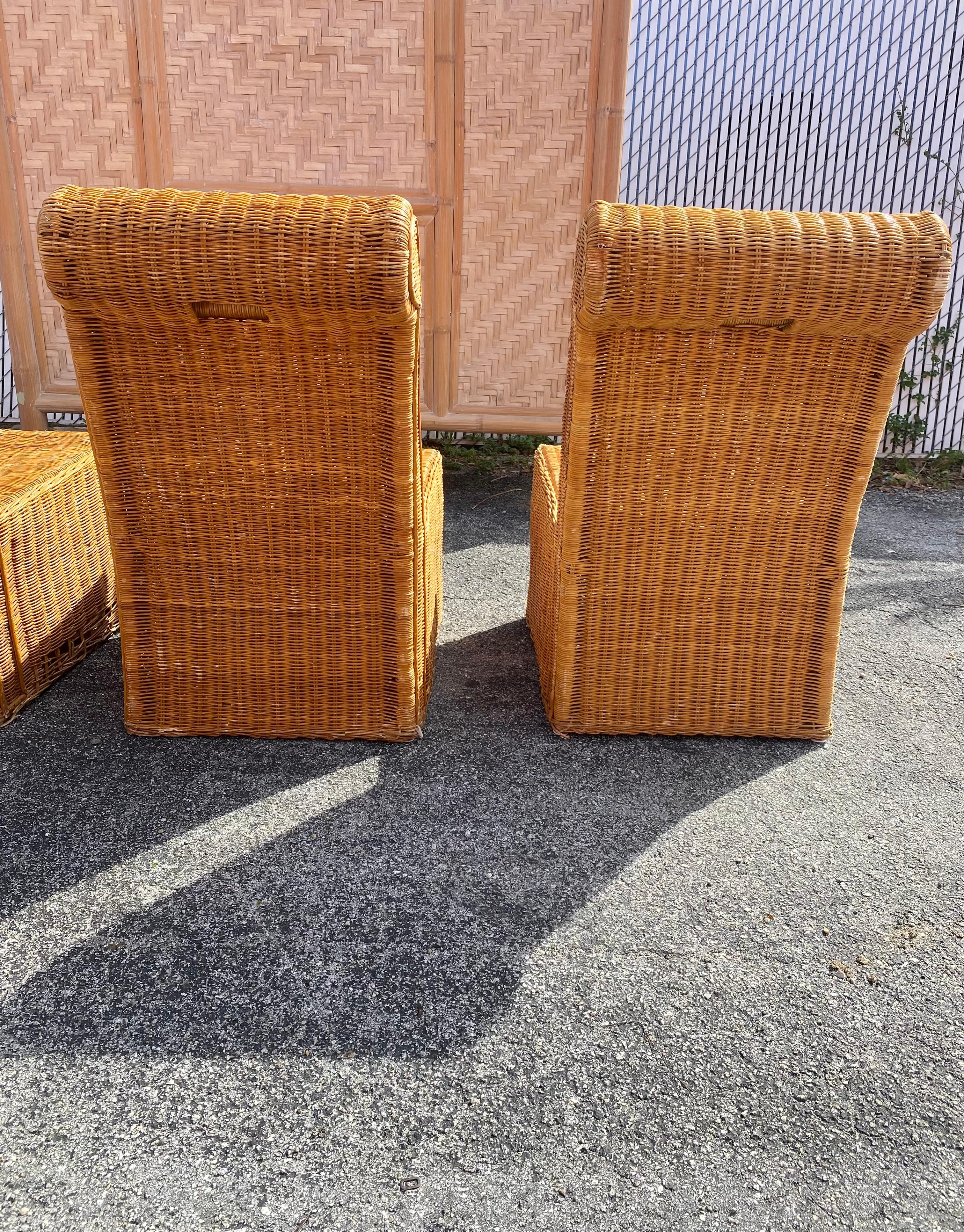 1970s Rattan Wicker Sculptural Rolled Back Dining Side Chairs, Set of 4 For Sale 10