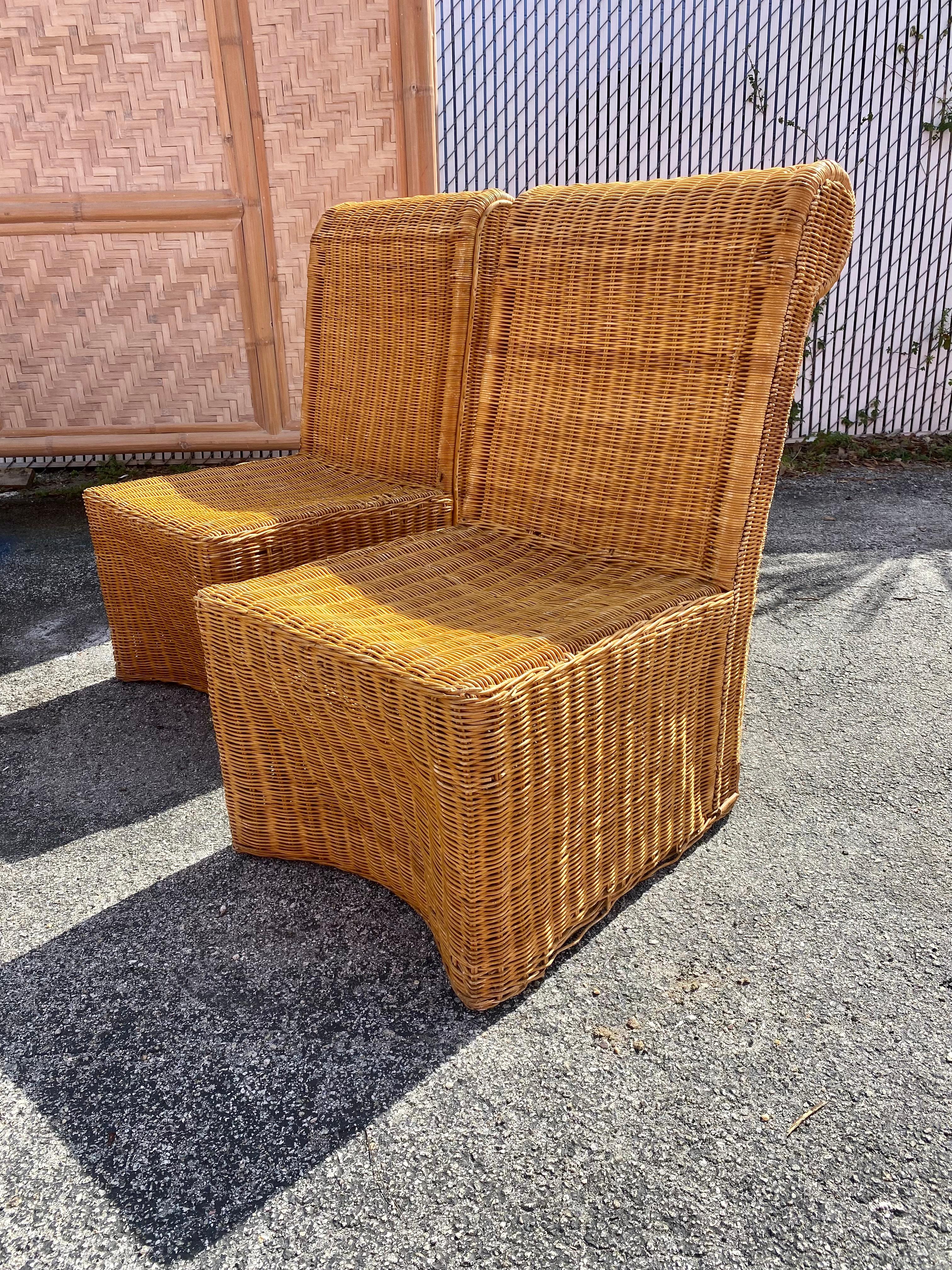 1970s Rattan Wicker Sculptural Rolled Back Dining Side Chairs, Set of 4 For Sale 2