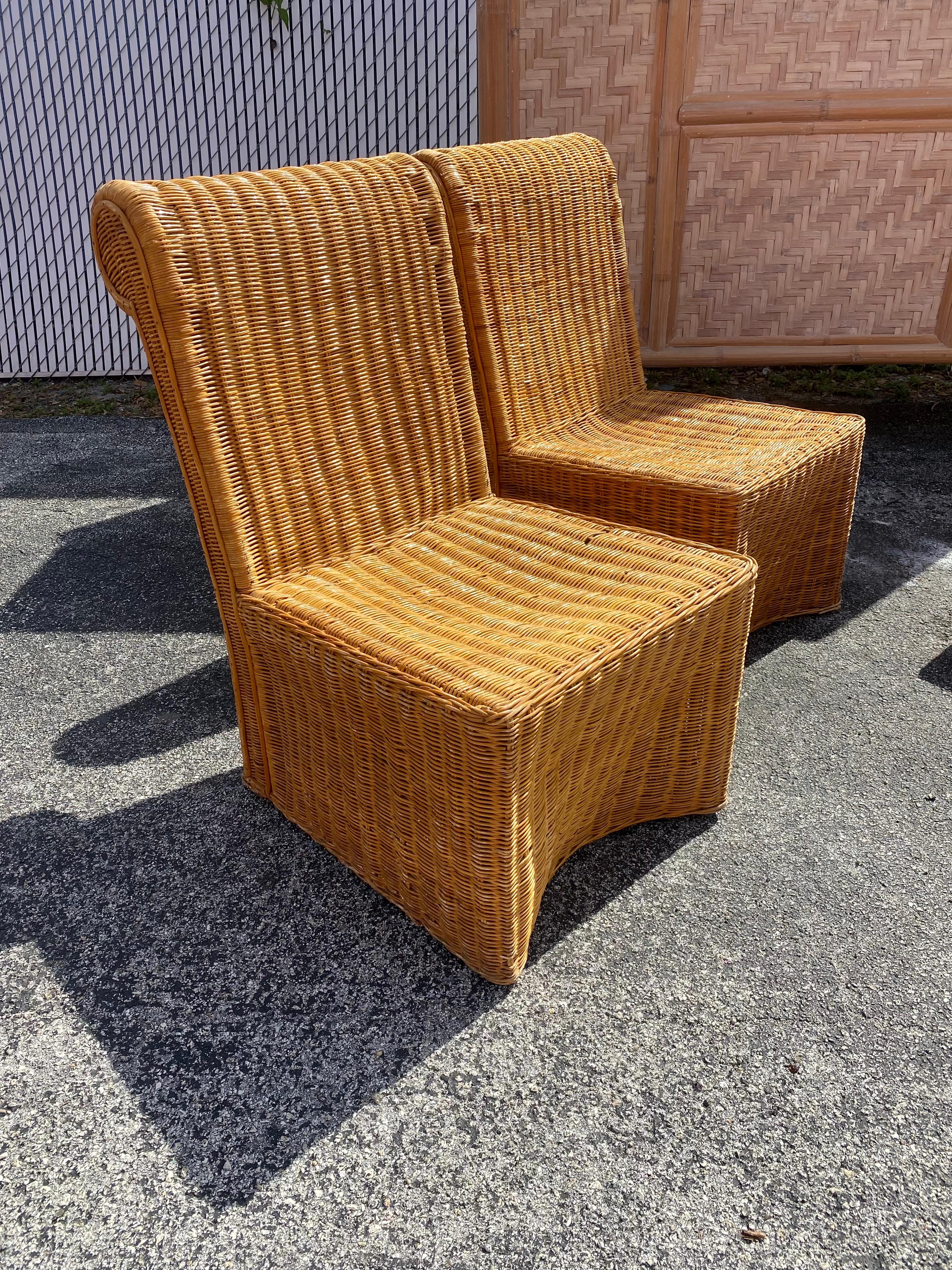1970s Rattan Wicker Sculptural Rolled Back Dining Side Chairs, Set of 4 For Sale 3