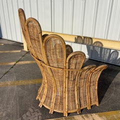 1970s Rattan Woven Wicker Peacock Fan Back Lounge Chair