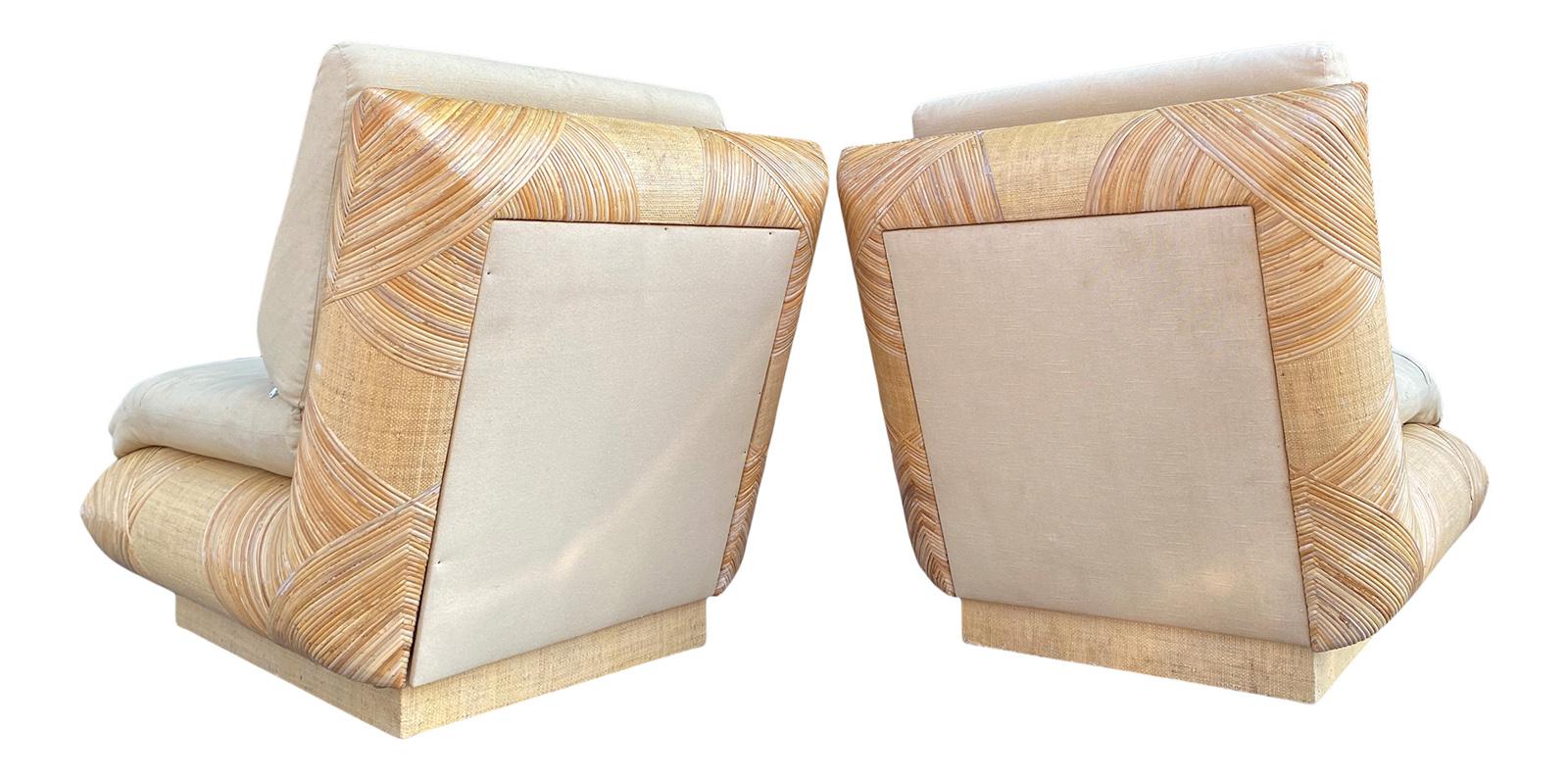 1970er Rattan umwickelt Bambus Einzigartige Slipper Lounge Stühle (Böhmisch) im Angebot