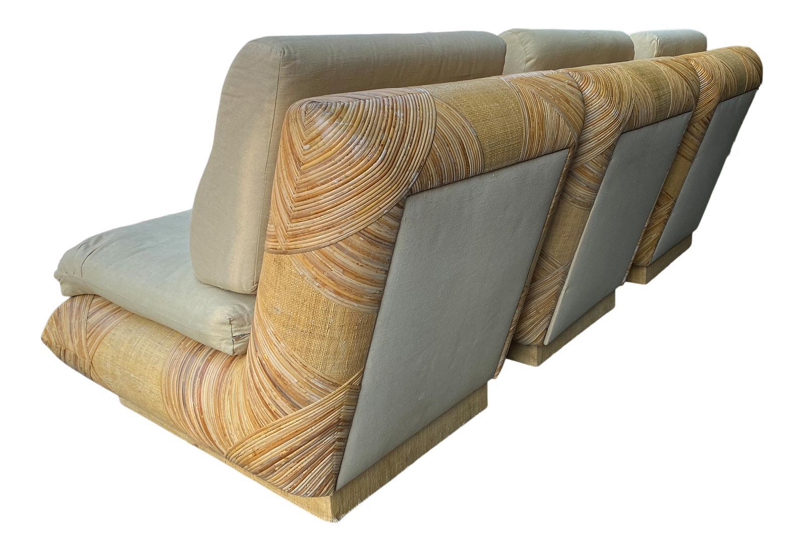 1970er Rattan umwickelt Bambus Einzigartige Slipper Lounge Stühle (Unbekannt) im Angebot