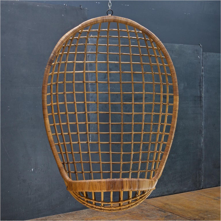 1970s Rattan+Wicker Hanging Egg Chair Mid-Century ...