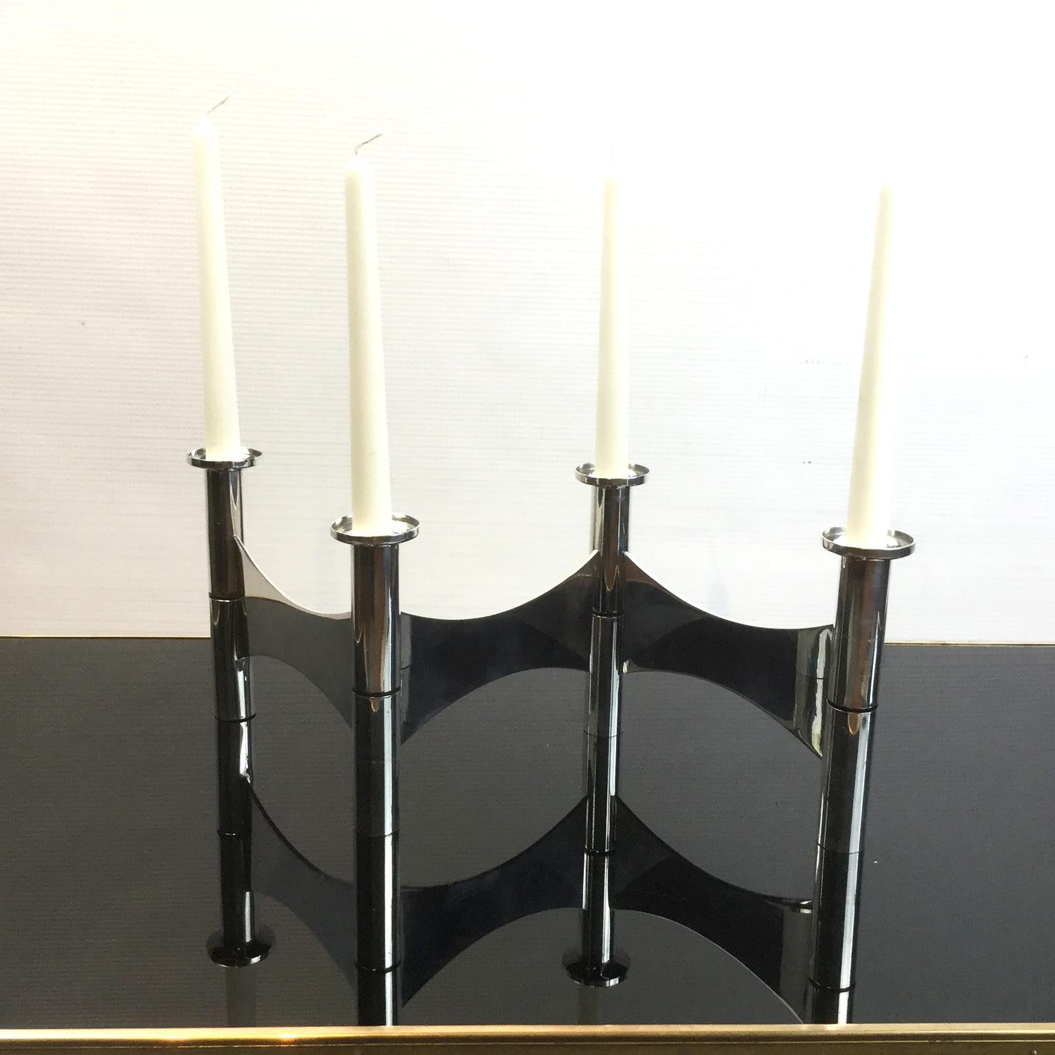 Pair of Ravinet d'Enfert Silver Plated Candleholders by Roger Tallon 1970s In Good Condition In London, GB