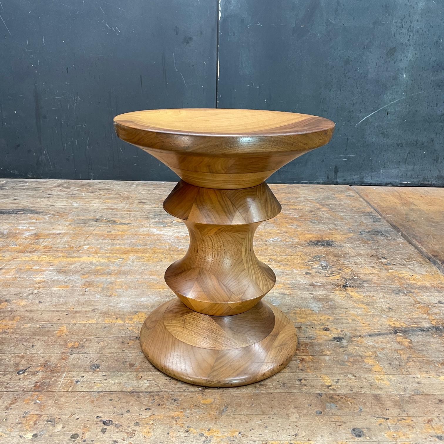 Turned 1970s Ray Eames Time Life Walnut Apple Core Stool Table Chess Plant Stand Rustic For Sale