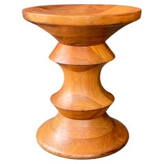 Used 1970s Ray Eames Time Life Walnut Apple Core Stool Table Chess Plant Stand Rustic