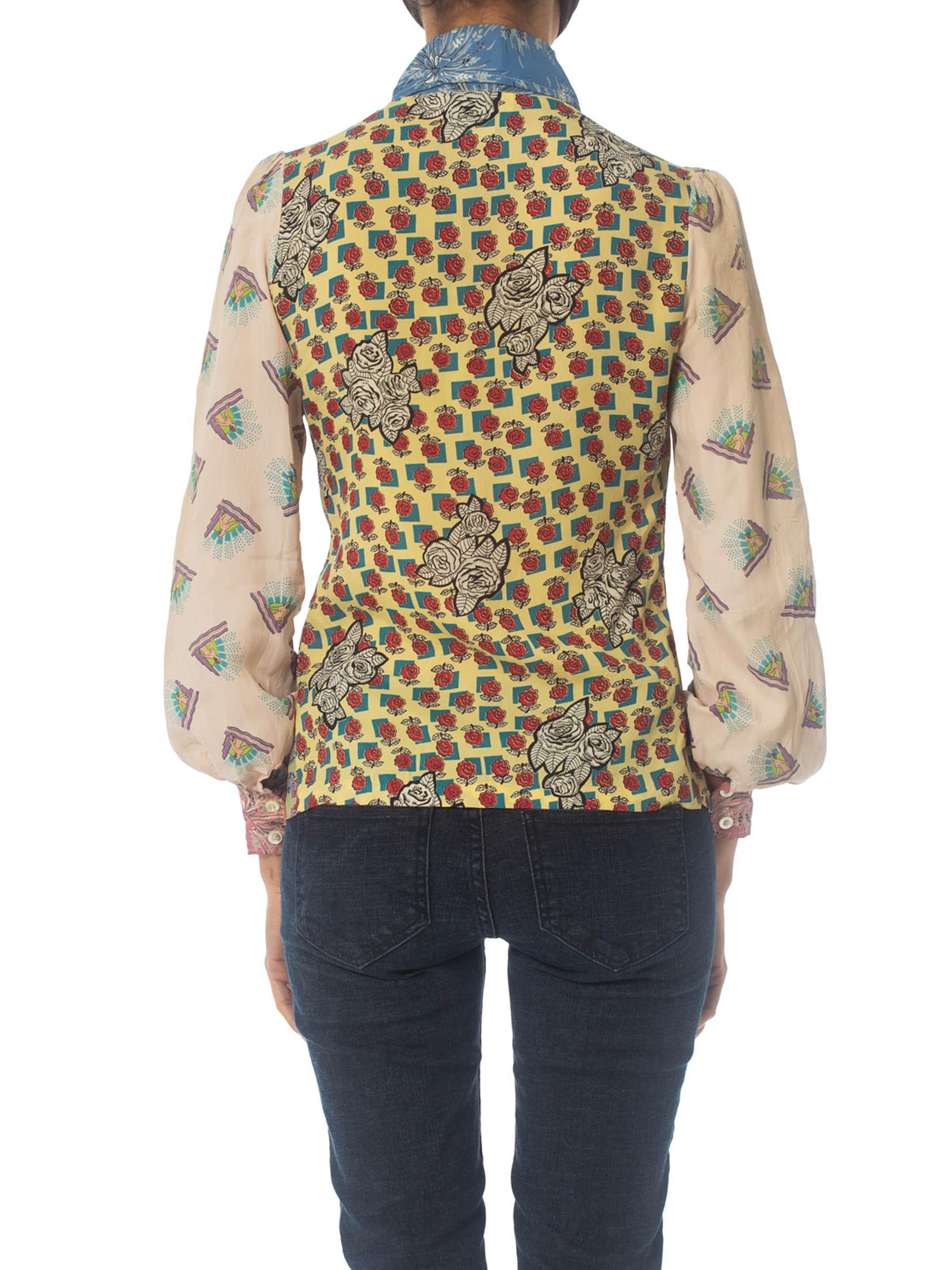 1970S Rayon Patchwork Print Shirt Made From 1940S Vintage Prints 1