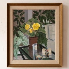 1970s Realistic Modern Still Life Painting Plants Dunhill