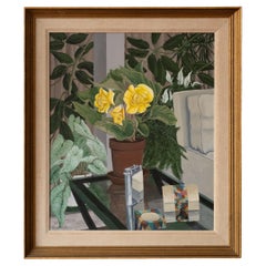 1970s Realistic Modern Still Life Painting Plants Dunhill