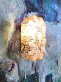 1970s Rectangle Ice Glass Flush Mount Wall Light Honsel Leuchten, Germany