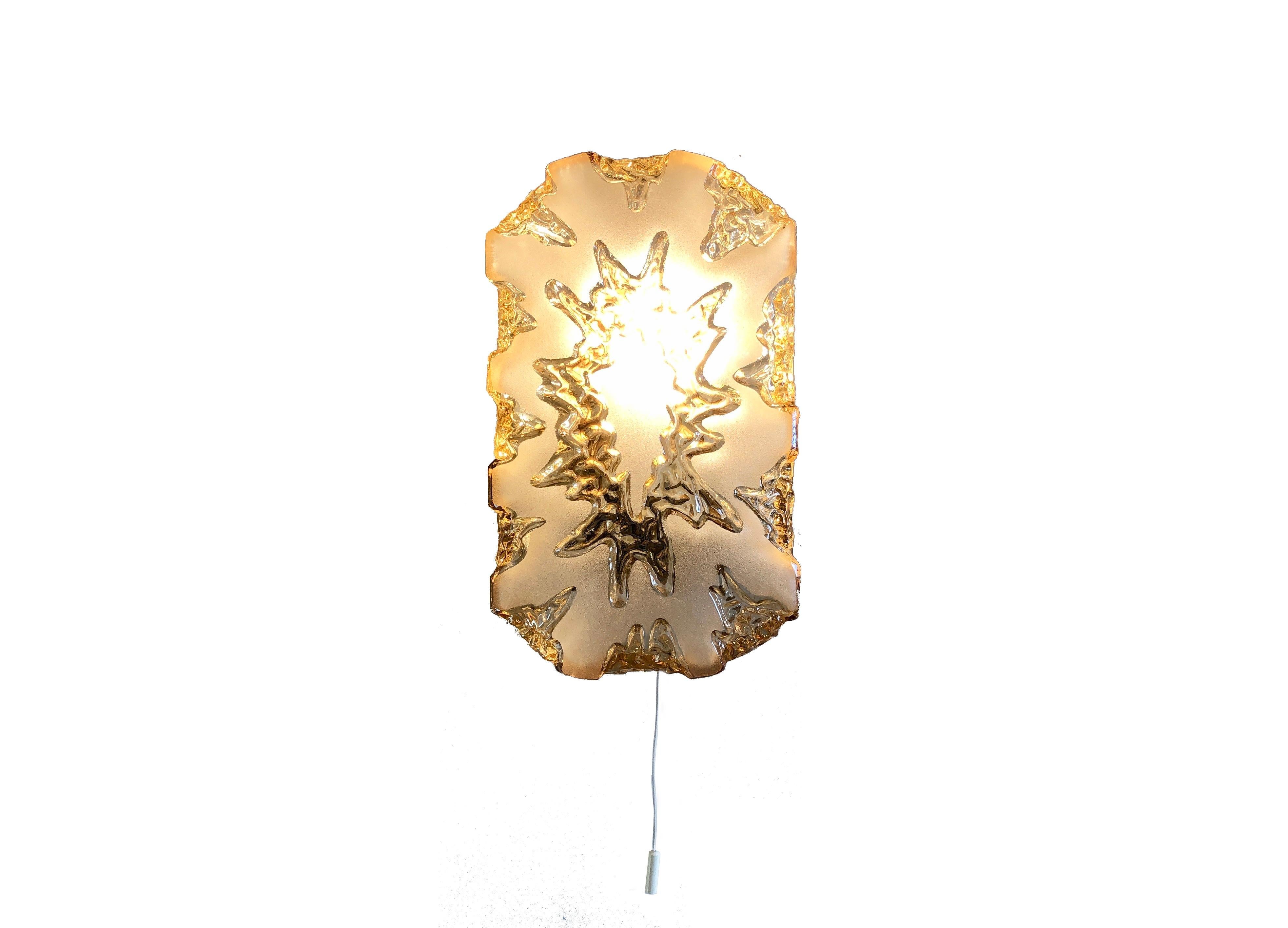 Mid-Century Modern 1970s Rectangle Ice Glass Flush Mount Wall Light Honsel Leuchten, Germany For Sale