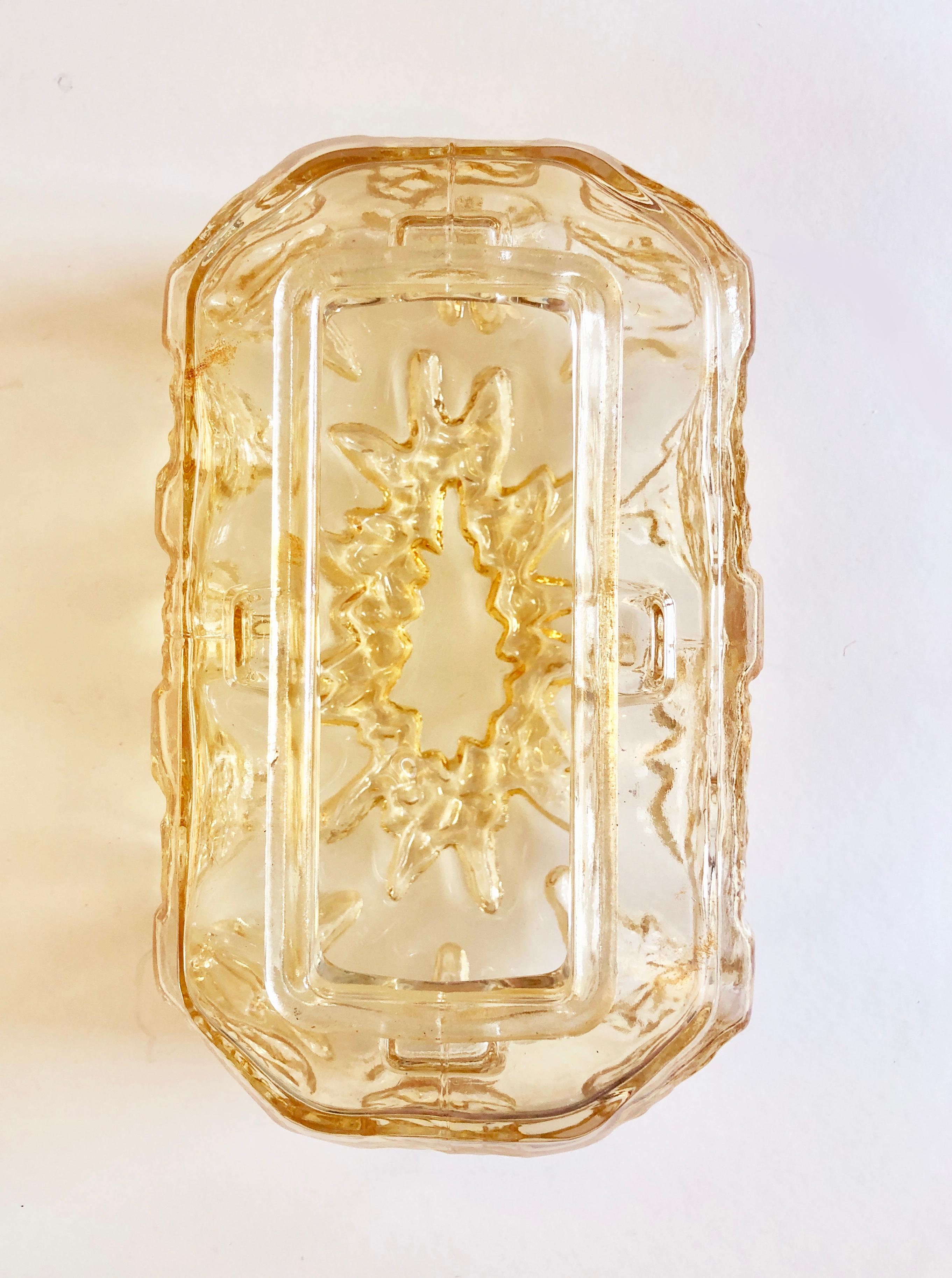 1970s Rectangle Ice Glass Flush Mount Wall Light Honsel Leuchten, Germany For Sale 1