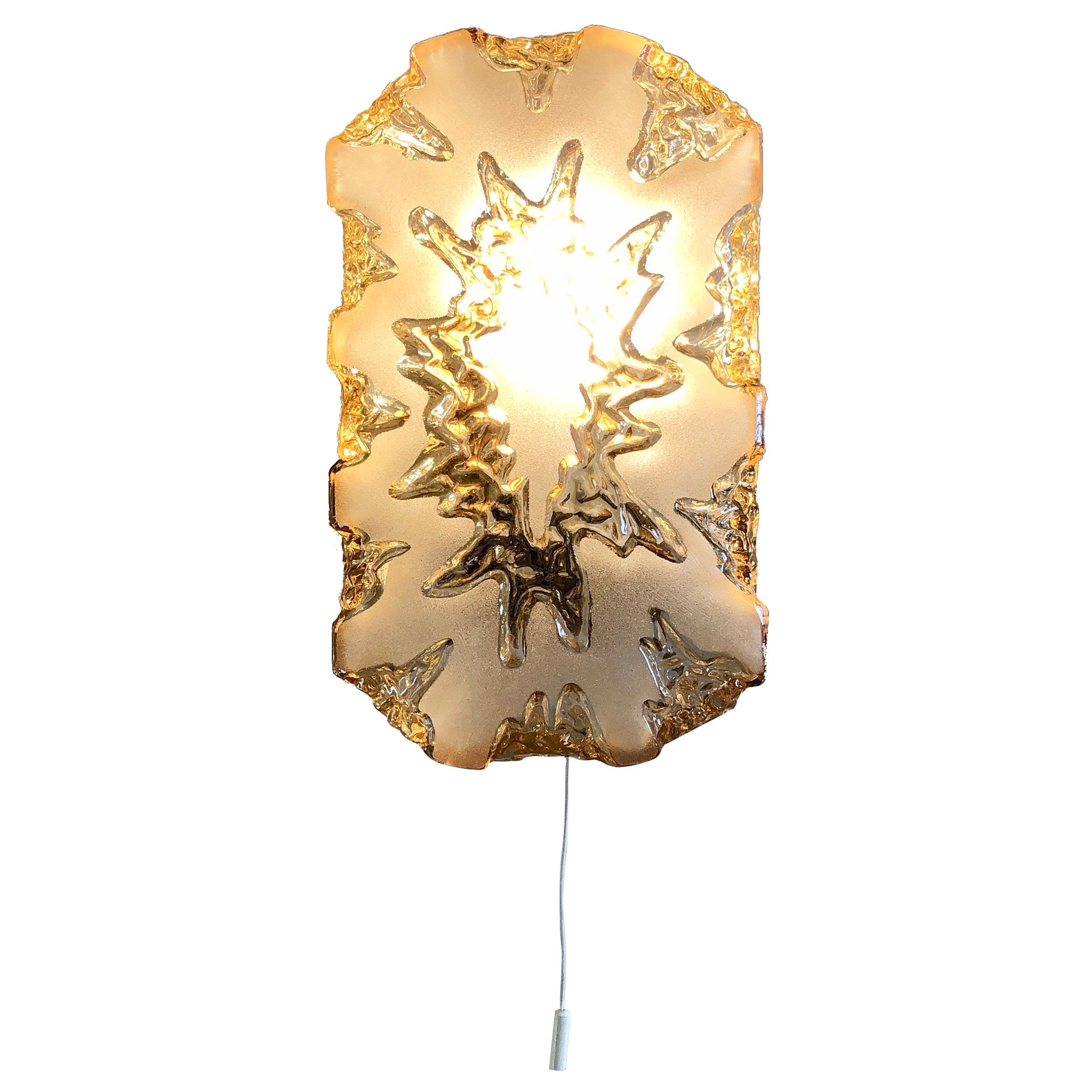 Aplique de pared rectangular de cristal helado de los años 70 Honsel Leuchten, Alemania en venta