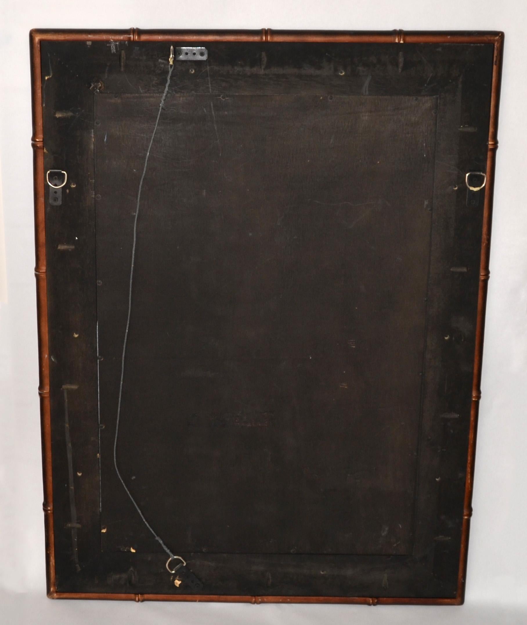 1970 Rectangle Silver and Brown Faux Bamboo Wood Wall Mirror Mid-Century Modern (Miroir mural en bois de bambou) en vente 6