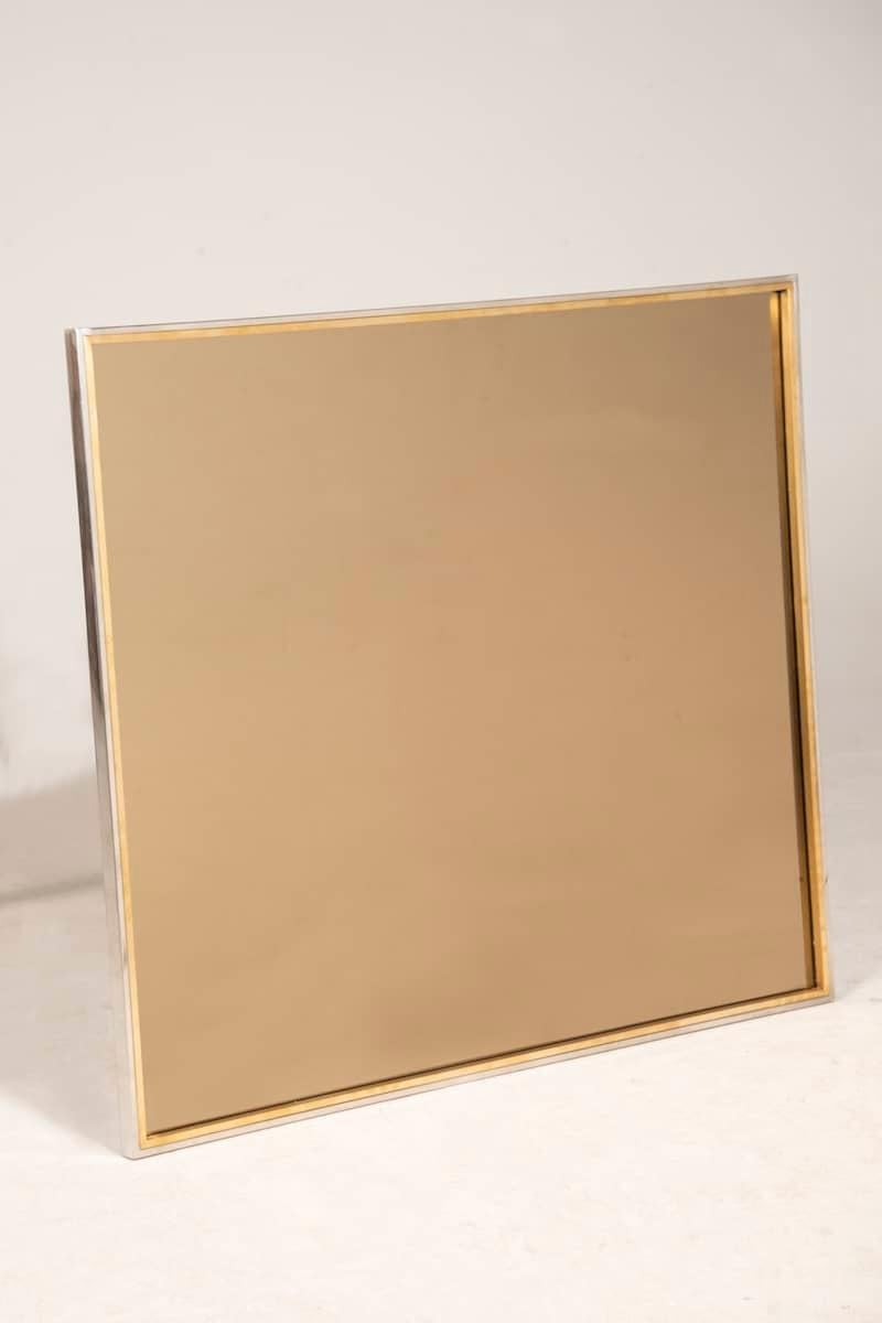 1970s Rectangular Brass and Steel Mirror signed Jean Charles For Sale 2
