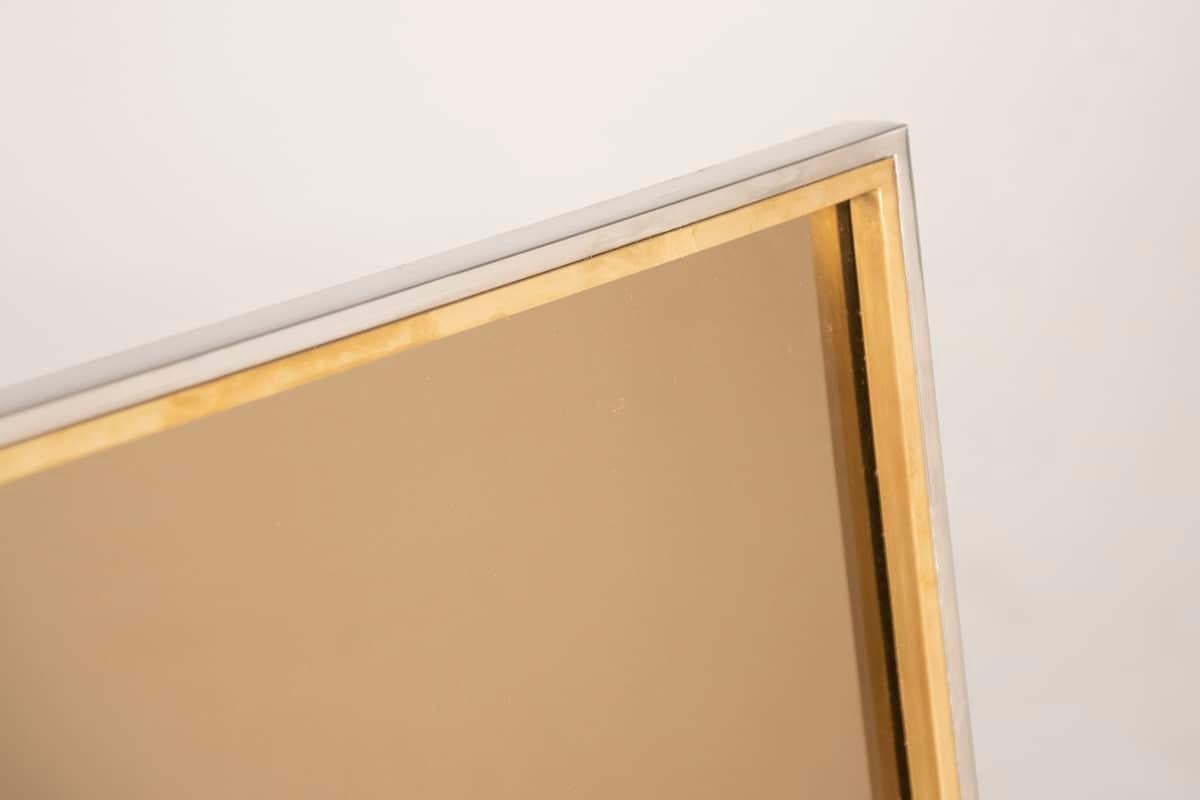 1970s Rectangular Brass and Steel Mirror signed Jean Charles For Sale 3