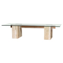 1970's Rectangular Glass Top Travertine and Chrome Coffee Table by Artedi, Italy