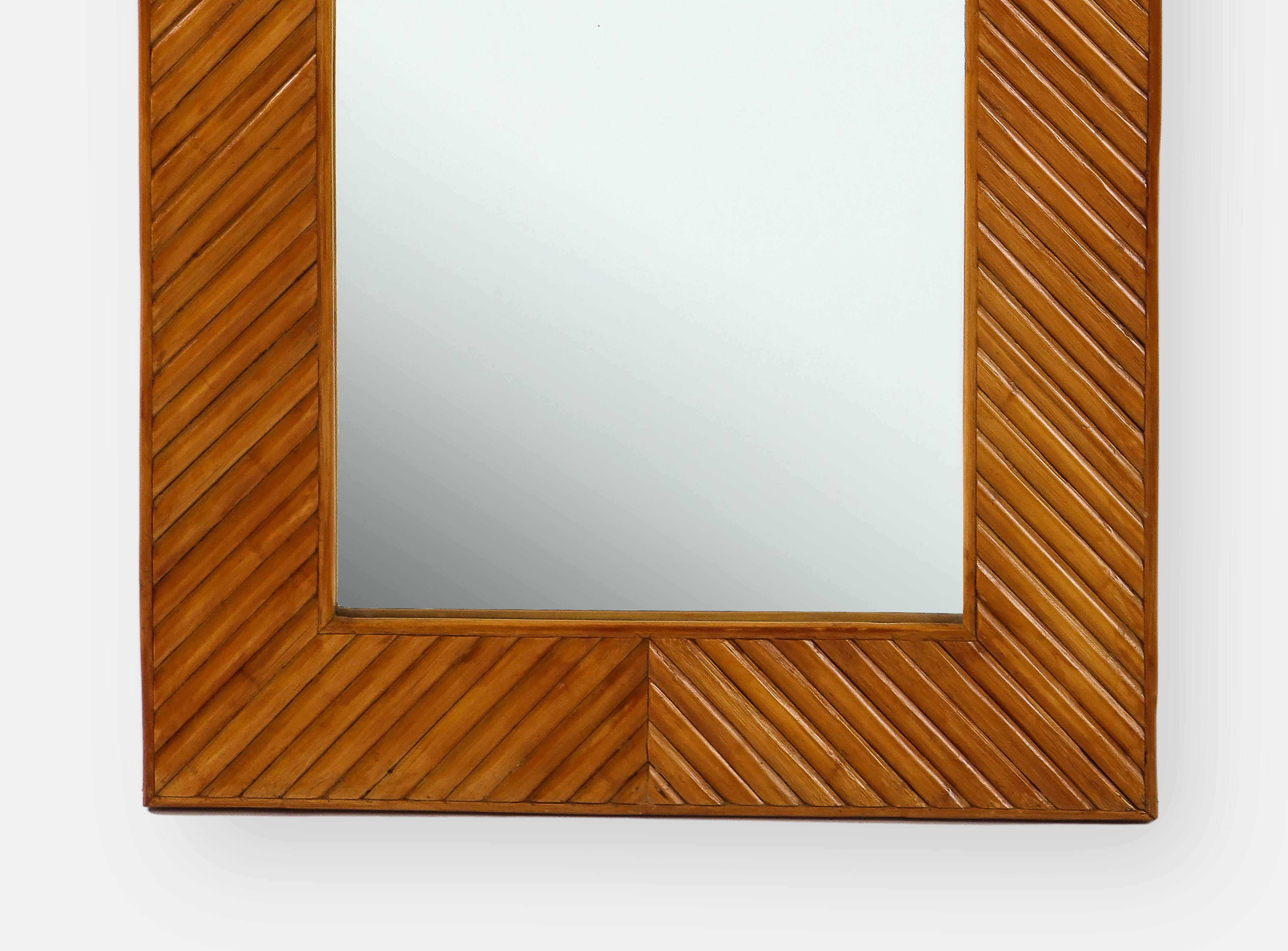 Italian 1970s Rectangular Handcrafted Bamboo Mirror