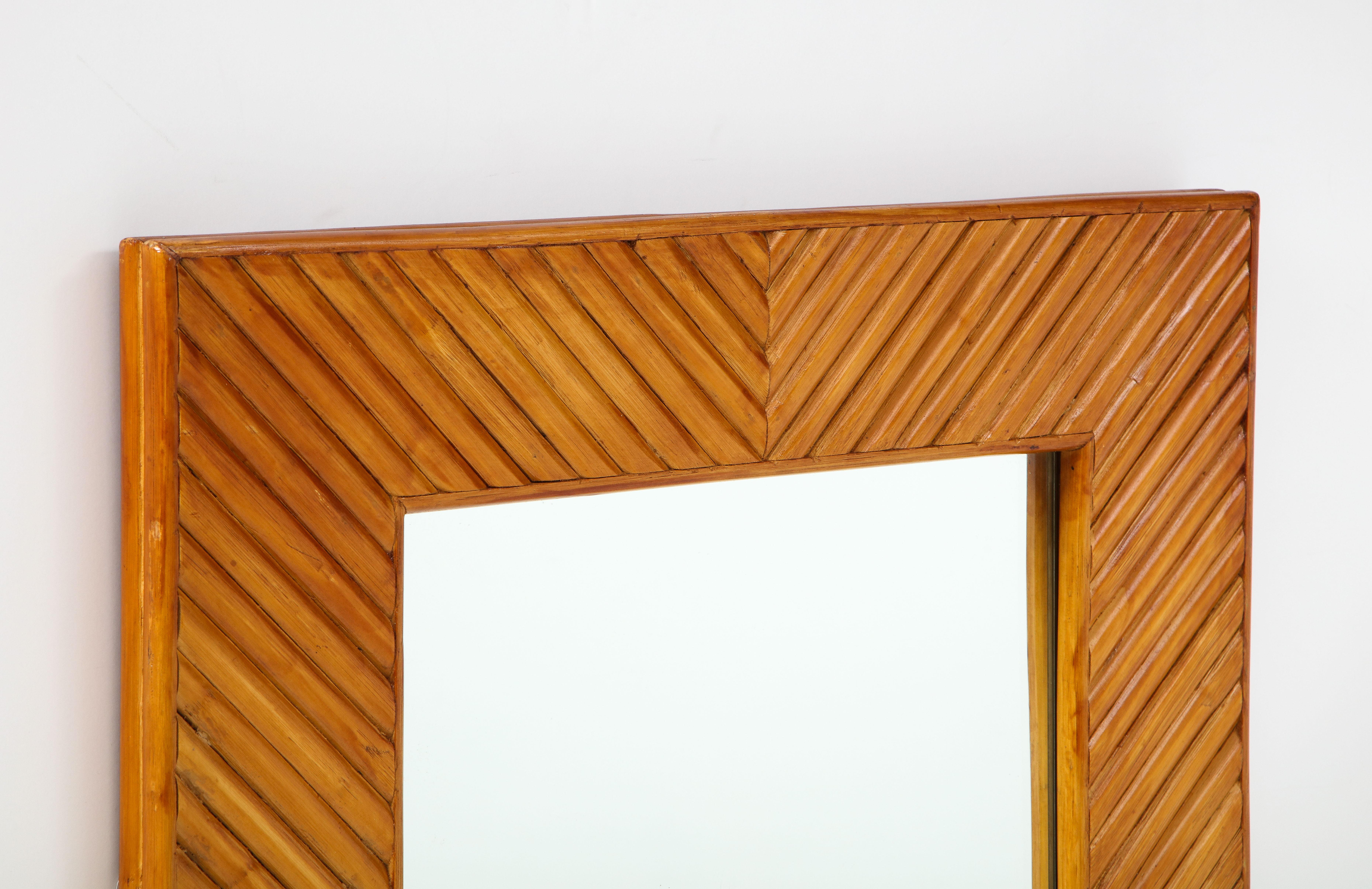 Lacquered 1970s Rectangular Handcrafted Bamboo Mirror