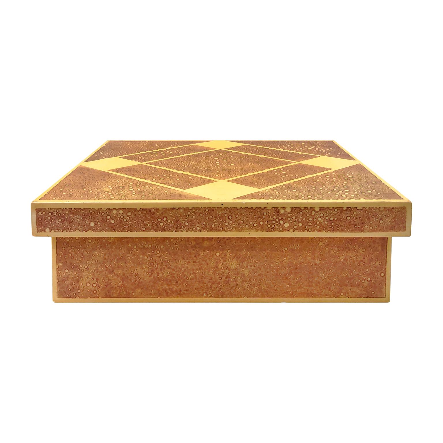 Rectangular lacquered box with diamond patterned lid, USA, 1970s.