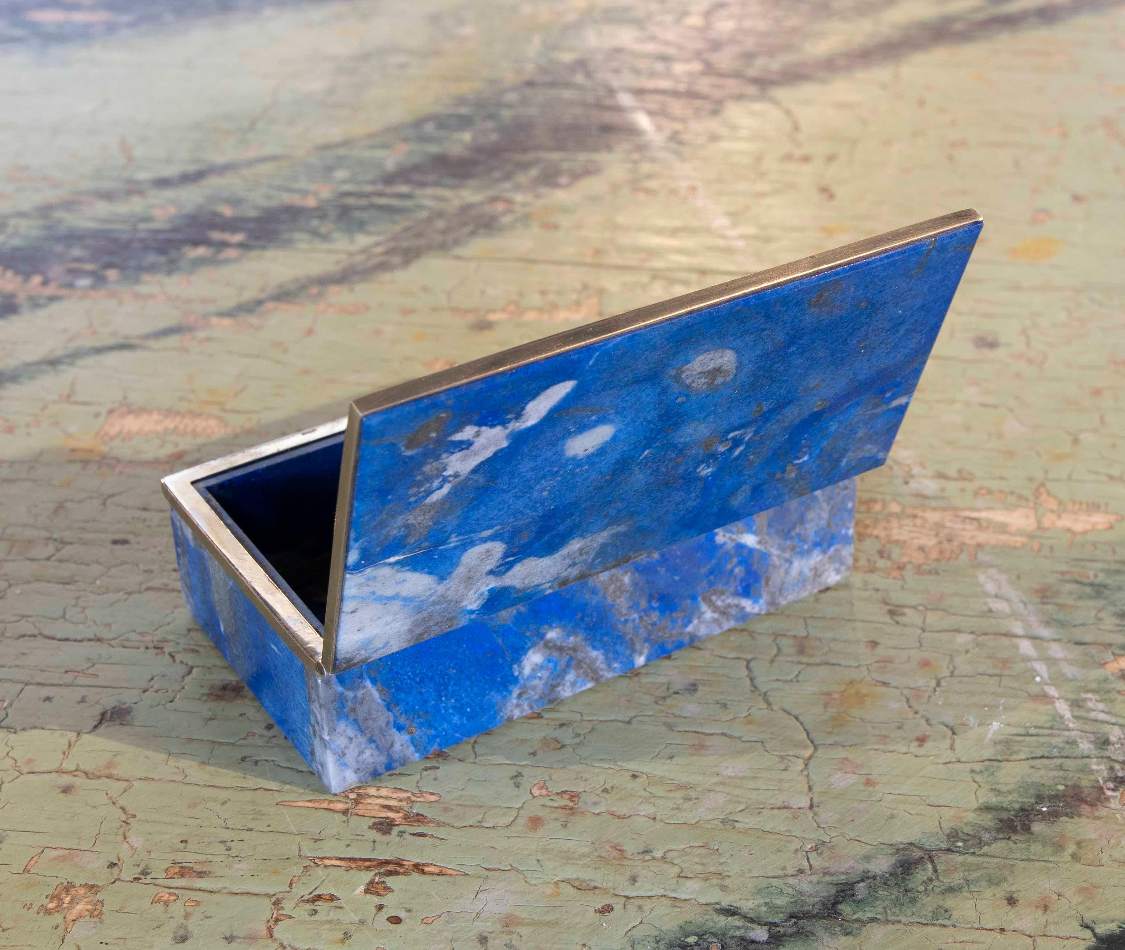 1970s Rectangular Metal and Lapislazuli Box In Good Condition For Sale In Marbella, ES
