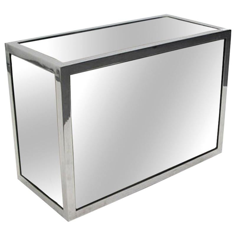 1970s Rectangular Mirror and Chrome Side Table For Sale