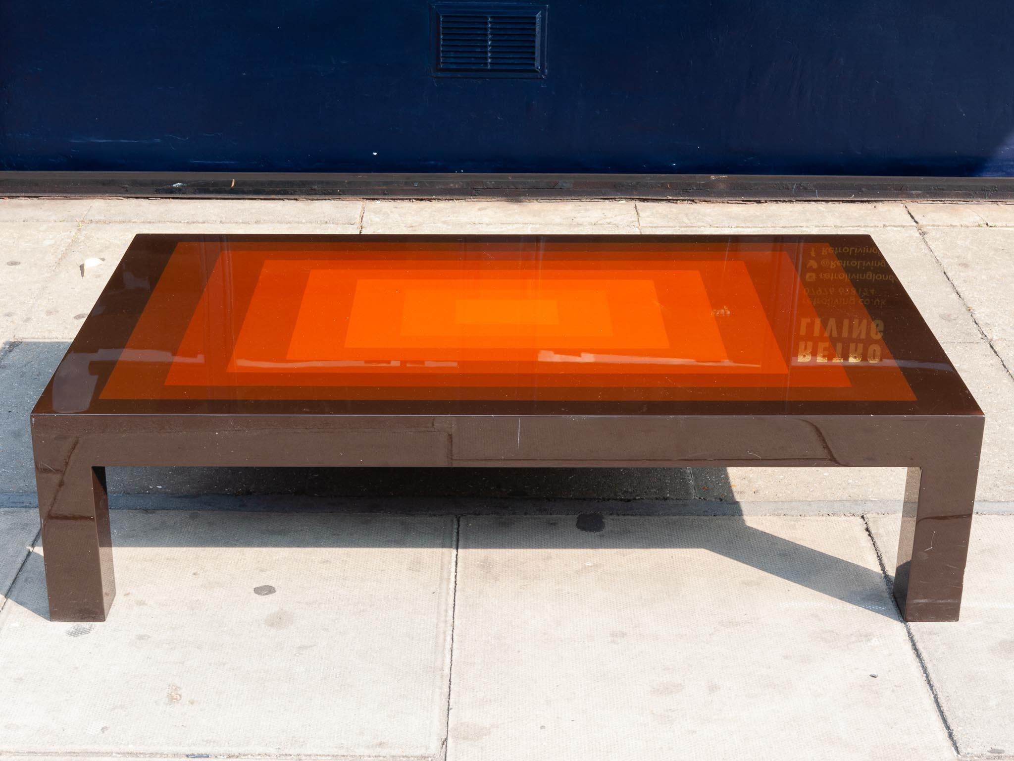 Mid-Century Modern 1970s Rectangular Multi-Colored Brown and Orange High Gloss Coffee Table