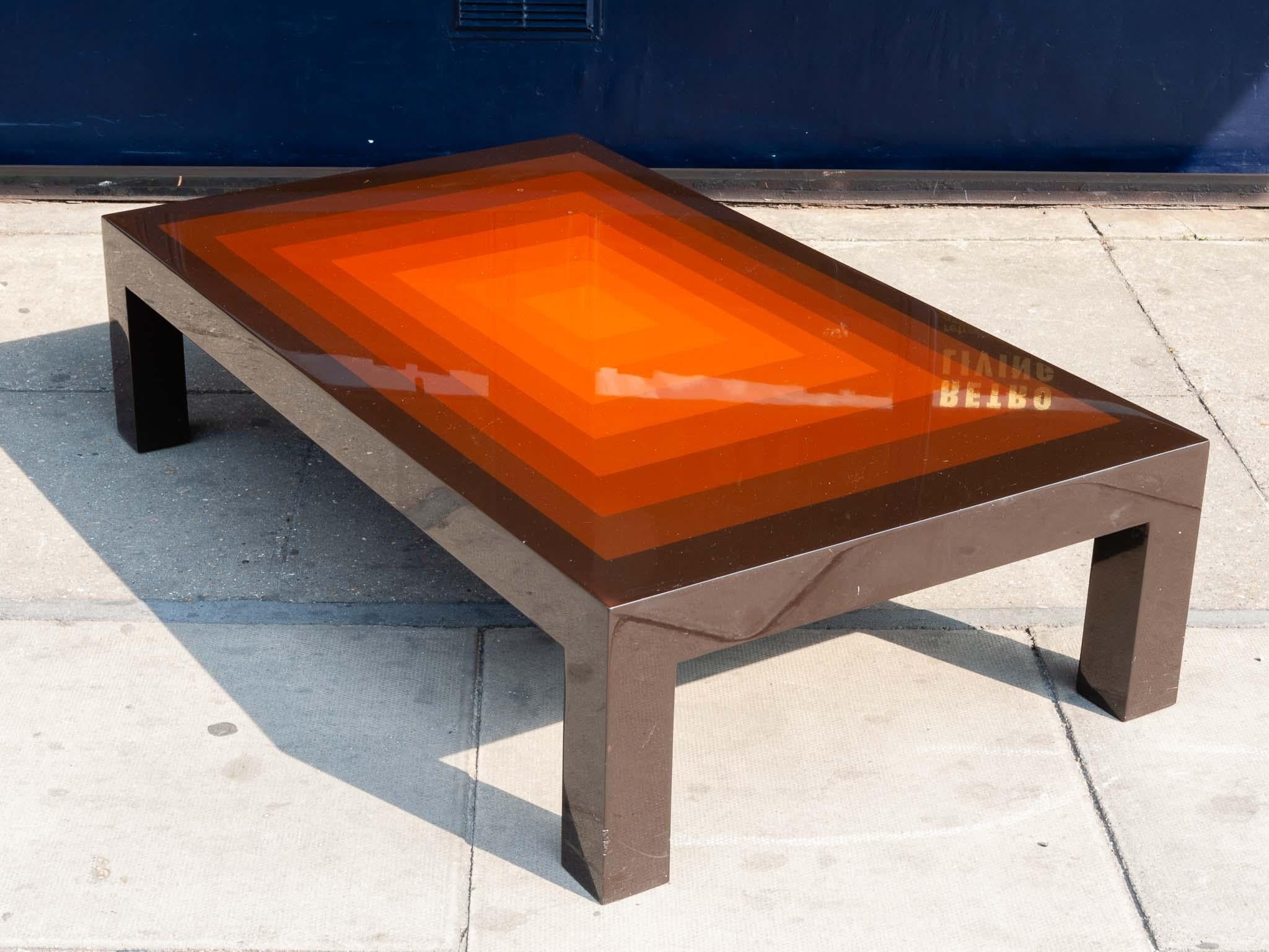 Belgian 1970s Rectangular Multi-Colored Brown and Orange High Gloss Coffee Table