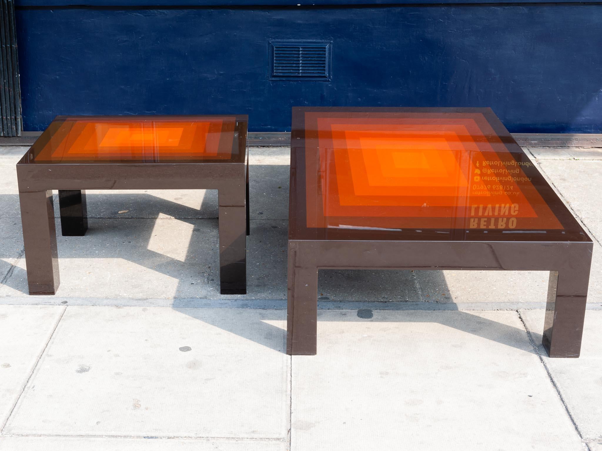 Late 20th Century 1970s Rectangular Multi-Colored Brown and Orange High Gloss Coffee Table