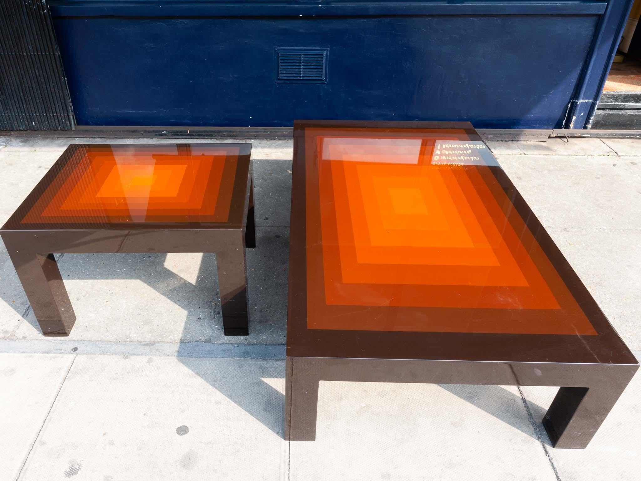 Wood 1970s Rectangular Multi-Colored Brown and Orange High Gloss Coffee Table