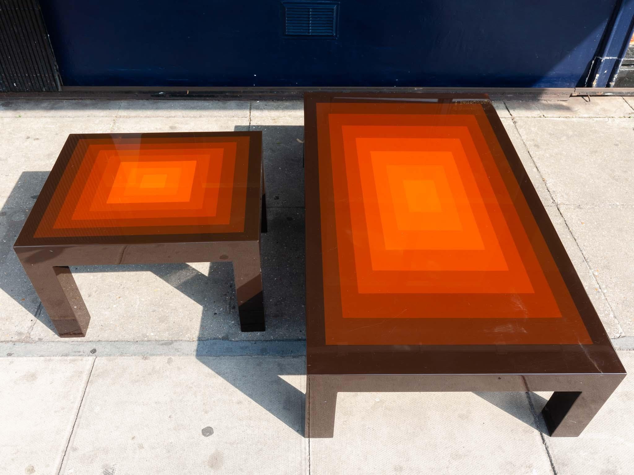 1970s Rectangular Multi-Colored Brown and Orange High Gloss Coffee Table 1
