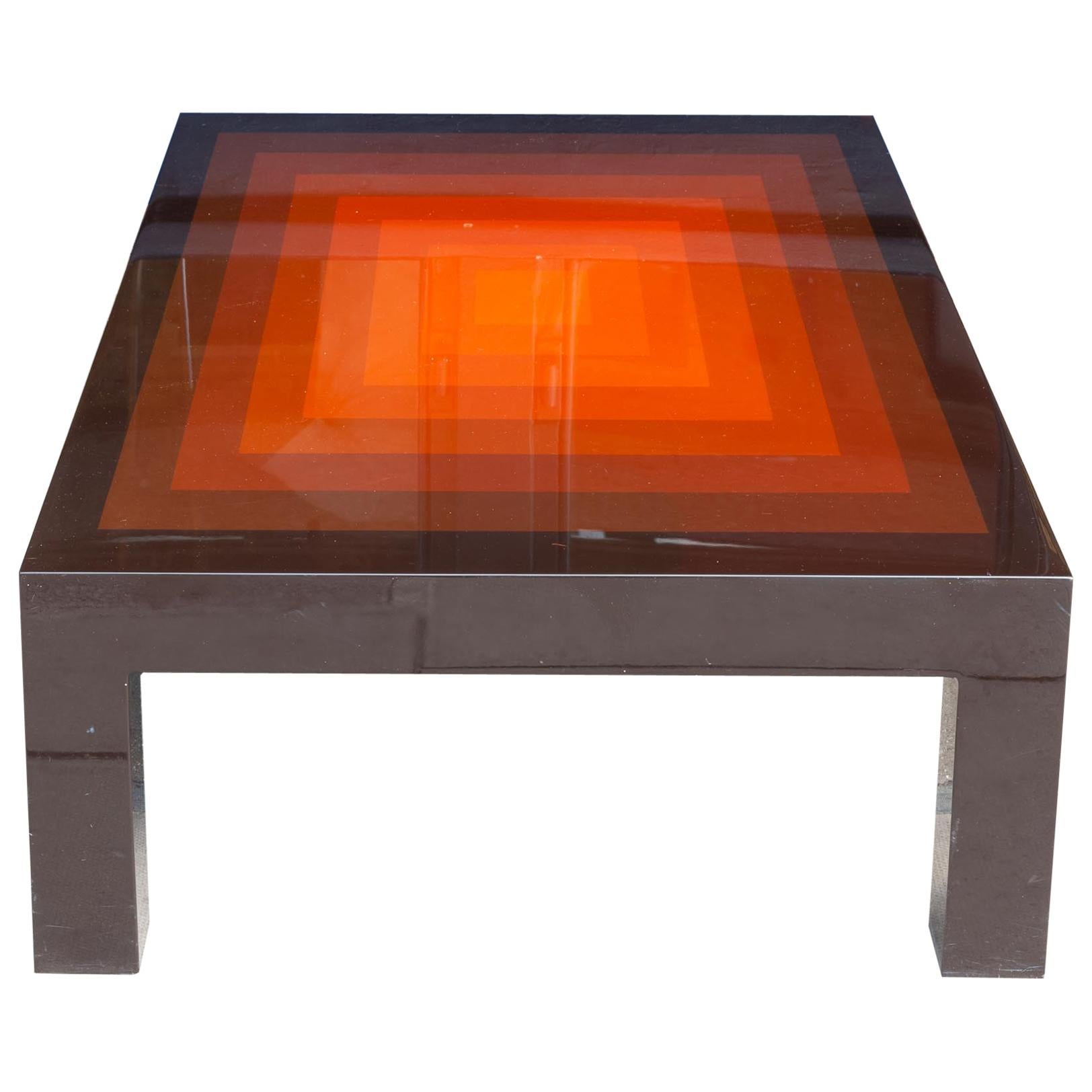 1970s Rectangular Multi-Colored Brown and Orange High Gloss Coffee Table