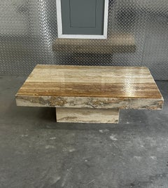 1970s Rectangular Travertine Pedestal Coffee Table