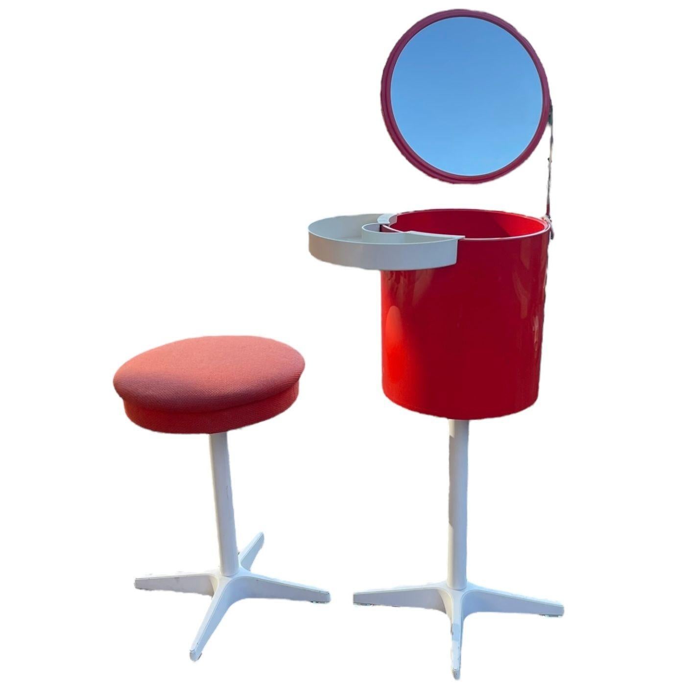 Schminktisch-/Schminktisch-Set aus rot-orangefarbenem Space Age-Schminktisch von Bremshey & Co, 1970er Jahre (Geformt) im Angebot
