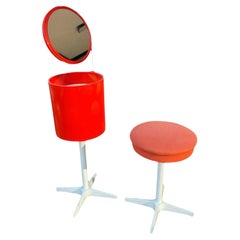 1970s Red Orange Space Age Vanity Bucket Dressing Table Set by Bremshey & Co