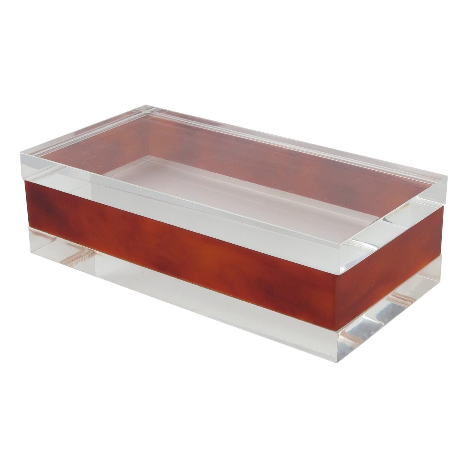 1970s Red Amber and Clear Lucite Box