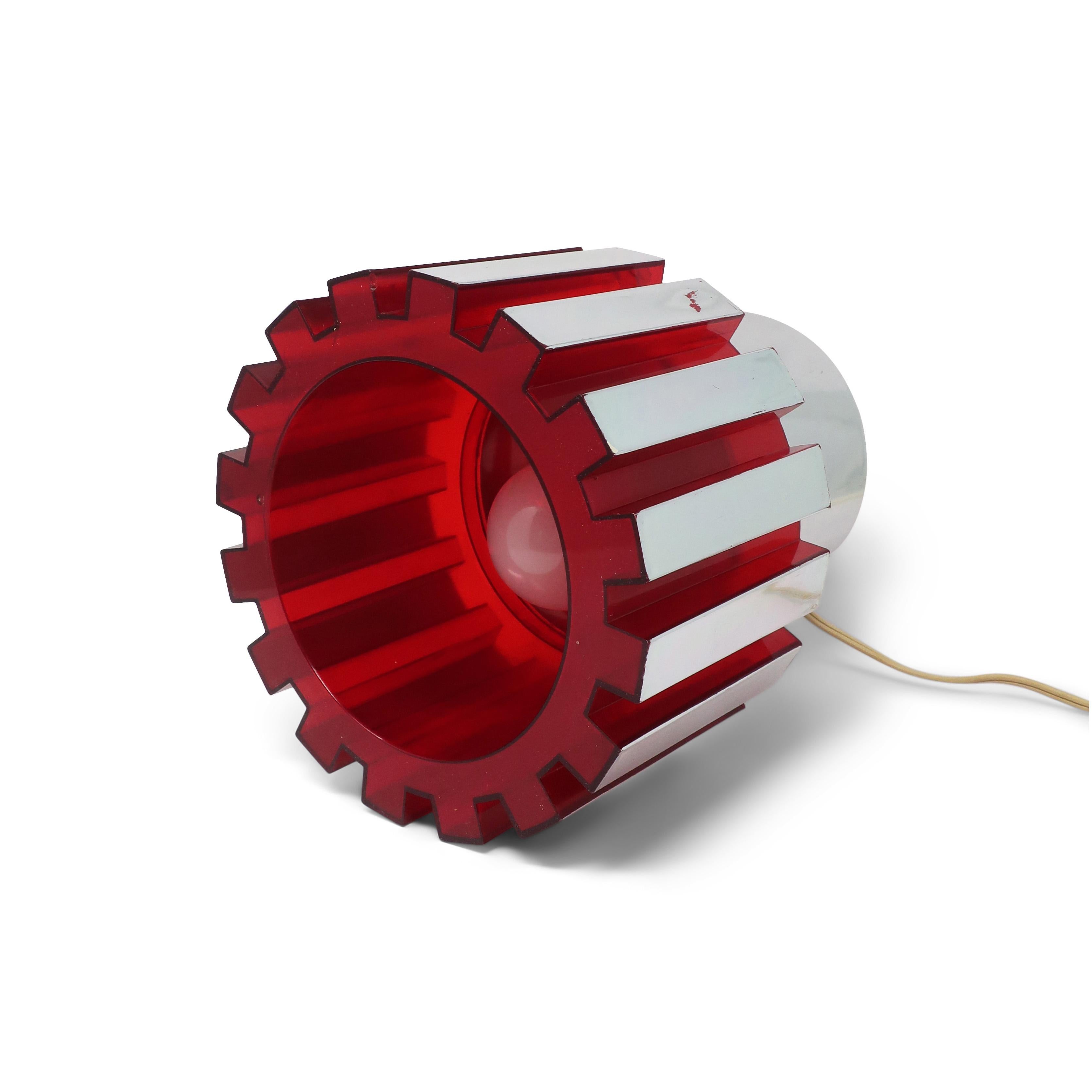 Plastic 1970s Red and Chrome Table Lamp by C.N. Burman