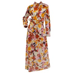 1970s Red and Orange Floral Sequin Maxi Dress