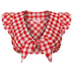 1970s Red and White Gingham Crop Blouse