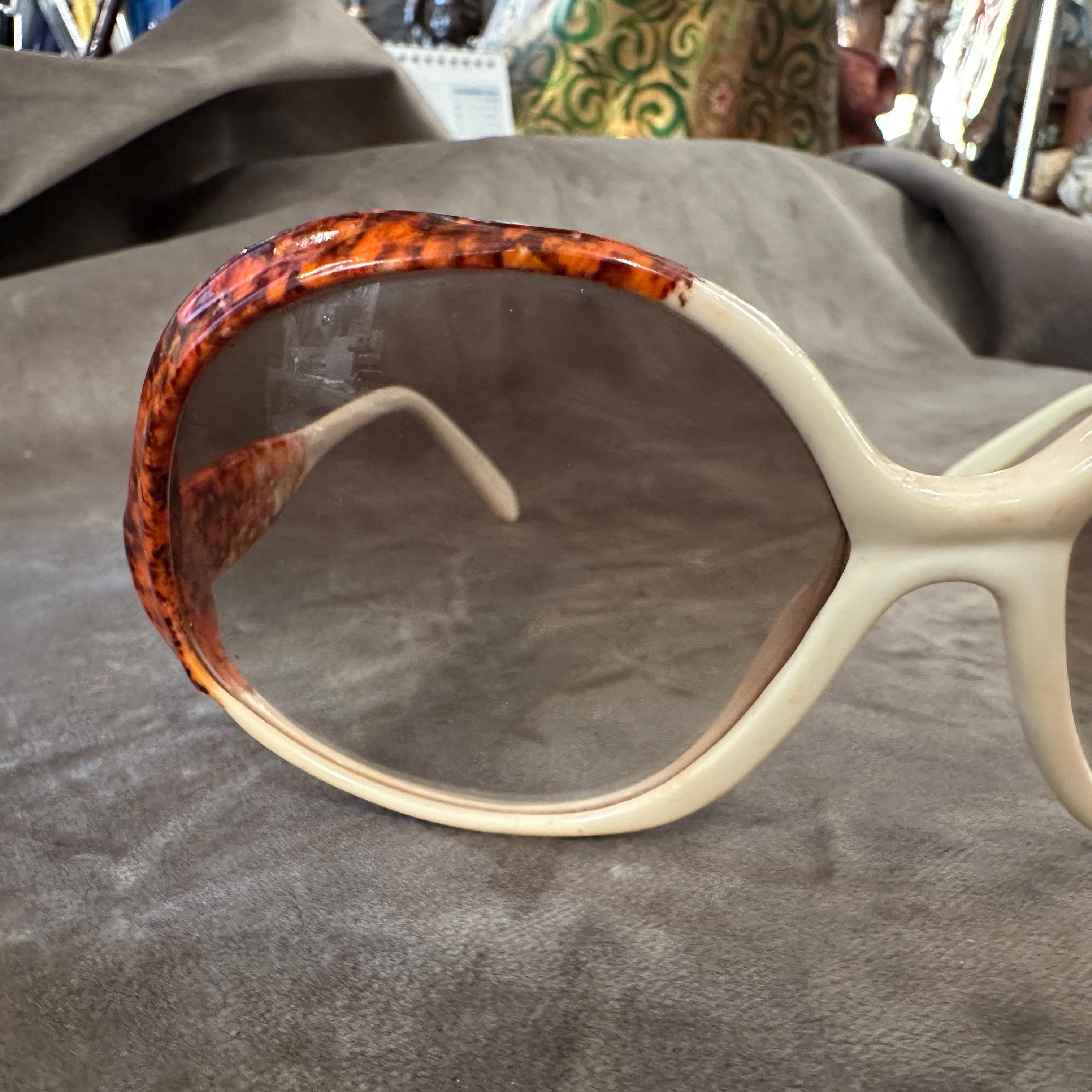 Brown 1970s Red and White Oversized Italian Sunglasses by Safilo For Sale