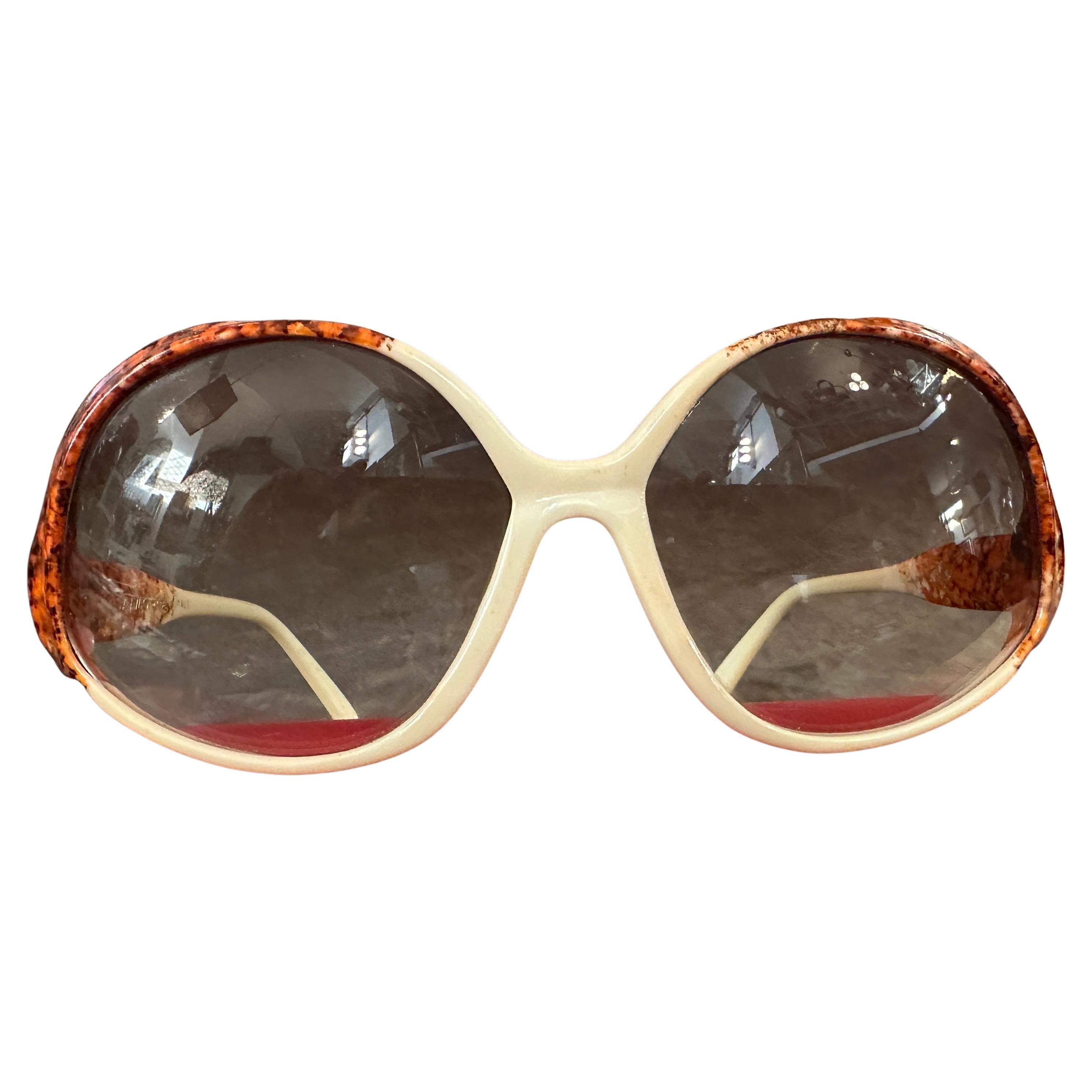 1970s Red and White Oversized Italian Sunglasses by Safilo For Sale